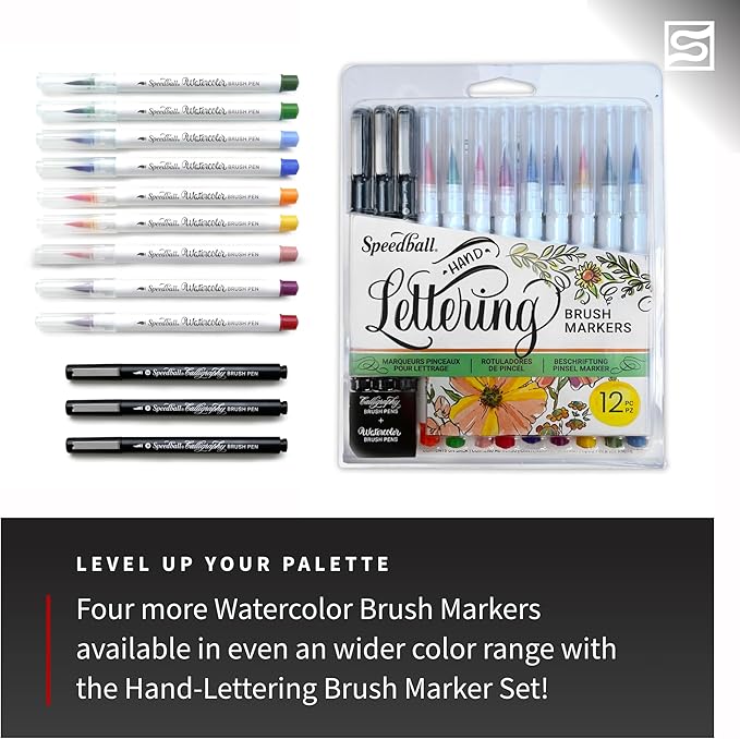 Speedball Hand-Lettering & Journaling Set, Brush Tip Pens Calligraphy, Beginners, Bullet Journaling Pens For Writing, Calligraphy Book, Bullet Journal Coloured Writing Pens, Creative Lettering
