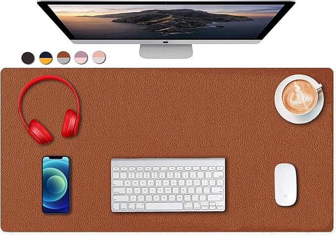 SUJAYU Dual Sided PU Leather Desk Pad, Mouse Pad, Office Desk Mat, Non-Slip Laptop Desk Pad, Waterproof Desk Writing Pad for Office and Home (31.5" x 15.7", Brown+Silver)