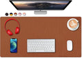 SUJAYU Dual Sided PU Leather Desk Pad, Mouse Pad, Office Desk Mat, Non-Slip Laptop Desk Pad, Waterproof Desk Writing Pad for Office and Home (31.5" x 15.7", Brown+Silver)