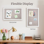 VUSIGN Linen Bulletin Board, 30'' x 20'' Large White Cork Board Decorations, Wall Mounted White Framed Cork Boards, Fabric Pin Boards for Walls with 10 Pushpins for Home, School, Office