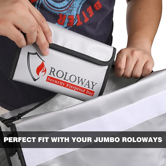 ROLOWAY Small Fireproof Bag (5 x 8 inches), Non-itchy Fireproof Money Bag for Cash, Valuables, Passport, Currency & Keys (2-Pack Silver)