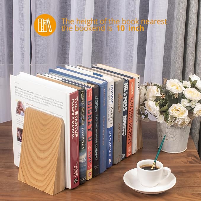 DRELIFAM Ash Wood Book Ends Heavy Duty Handmade Book Ends for Shelves Decorative Bookends to Hold Heavy Books (Ash Wood Large)