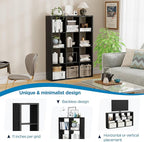 Jpiziso 12-Cube Storage Organizer, Wooden Cube Shelf Bookcase with Reinforced Thick Shelves, Heavy-Duty 36.93" L x 9.37" W x 48.82" H, for Living Room Bedroom Home Office, Black