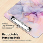 Luminzo Plastic Cute Clipboard Low-Profile Metal Clip, A4 Letter Size 9 x 12.5 in, 8.5 x 11 Paper Clip Board for Teachers, Nurses, Classroom,Pink Dream Marble