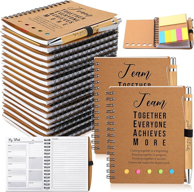 Moinchore 10 Sets Employee Appreciation Gift Inspirational Spiral Notebook with Bamboo Pen Sticky Note Thank You Valentines Day Gift for Coworker Office Staff Team Nurse Teacher (Team Together)