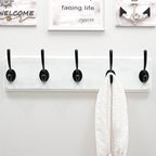 Dseap Coat Rack Wall: Patented, Heavy-Duty, 5-Double-Hooks Wooden Wall Mounted Coat Rack Coat Hanger Hook Rail for Winter Coats Hat Jacket Clothing, White & Black, Pack of 2
