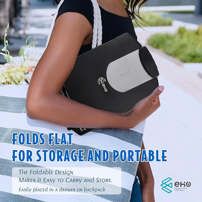 EHO Adjustable Document Holder Bottom with 5mm Shelf Lip, Portable Paper Stand for Reading, Typing, with Clip, Line Guide, Easel Back, for Office, Desktop, Recipes, Music Sheets, paper and more, Black