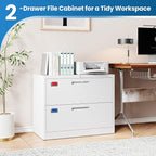 PEUKC 2 Drawer File Cabinet, Lateral Filing Cabinets for Home Office, Office Storage Drawers with Lock, Hanging Files Legal/Letter A4 Size (Assemble Required,White)