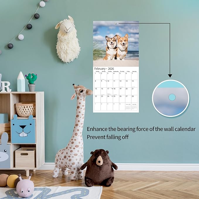 2026 Wall Calendar, November 2025 - December 2026, Wall Calendar Corgis, 12" x 24" Opened,Full Page Months Thick & Sturdy Paper for Calendar Organizing & Planning