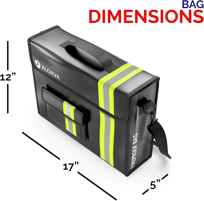Upgraded Fireproof & Waterproof Document Bag – Lockable 17”x 12”x 5” with Wallet Protector - Reflective to Find Fast at Night – Shield Documents & Valuables from Fire & Water - Firefighter Designed