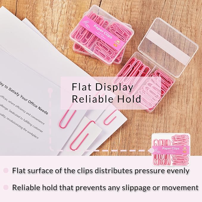 NEEWAY Colorful Paper Clips Assorted Sizes, Small and Large Paperclips, 210 Count, 3 Pack of 70 (Rose Pink)