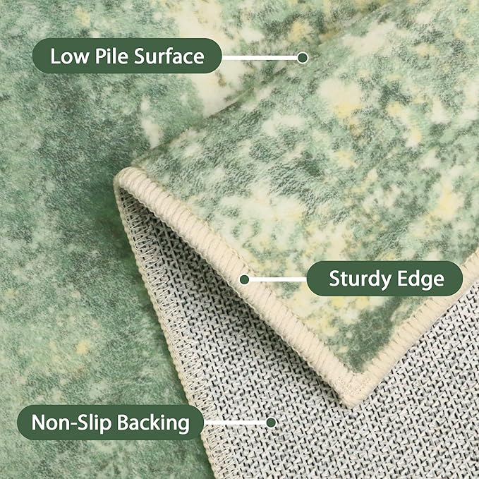 GENIMO 8x10 Area Rugs, Machine Washable Rugs for Living Room Low Pile, Modern Green Rug with Non-Slip Rubber Backing, Soft Pet Friendly Carpet for Bedroom, Dining Room, Office, Desert Dawn