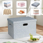 Graciadeco Large 17" 36 Quart Collapsible Stackable Storage Bins with Lids, 3 Packs Blue-Grey Linen Fabric Closet Boxes with Lids, Storage Cube Baskets Container Organizers for Bedroom (17x12x11)