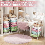 Rolling Storage Utility Cart With 4 Drawers,Kids Craft Art Cart,Makeup Organizer And Storage with Wooden Tabletop,Rainbow