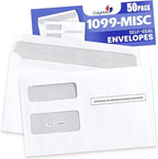 50 1099 Tax Envelopes Self-Seal Designed for printed 1099 Laser Forms - MISC - 1098-1099 R - DIV - INT, Double-Window Security For Quickbooks or Tax Software - 5 5/8 Inch x 9 Inch, 50 Envelopes