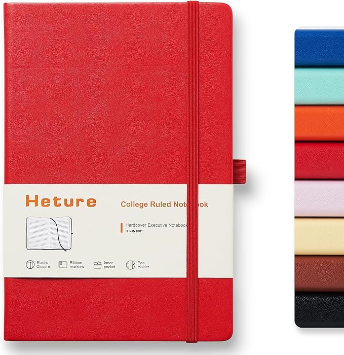 Heture Hardcover Notebooks, A5 Lined Journals Notebook for Writing 160 Pages, 8.2 x 5.5 inch, Classic Ruled Notebooks for College/Work/Travel (Red, 1 Pack)