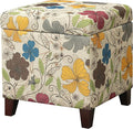 Adeco 18 Inch High Cube Ottoman Storage, Floral Printed Linen Chair Foot Stools, Upholstered Vanity Stool with Hinged Lid, Solid Wood Legs