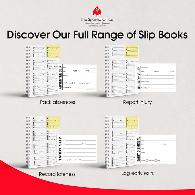 The Spoiled Office Early Dismissal Slip Book with Carbonless Duplicates 400 Pcs- 2 3/4"x3 3/4"- Easy Tracking Log Book for School Carbon Copy, School Supplies, Office Supplies for Desk, Spiral Bound