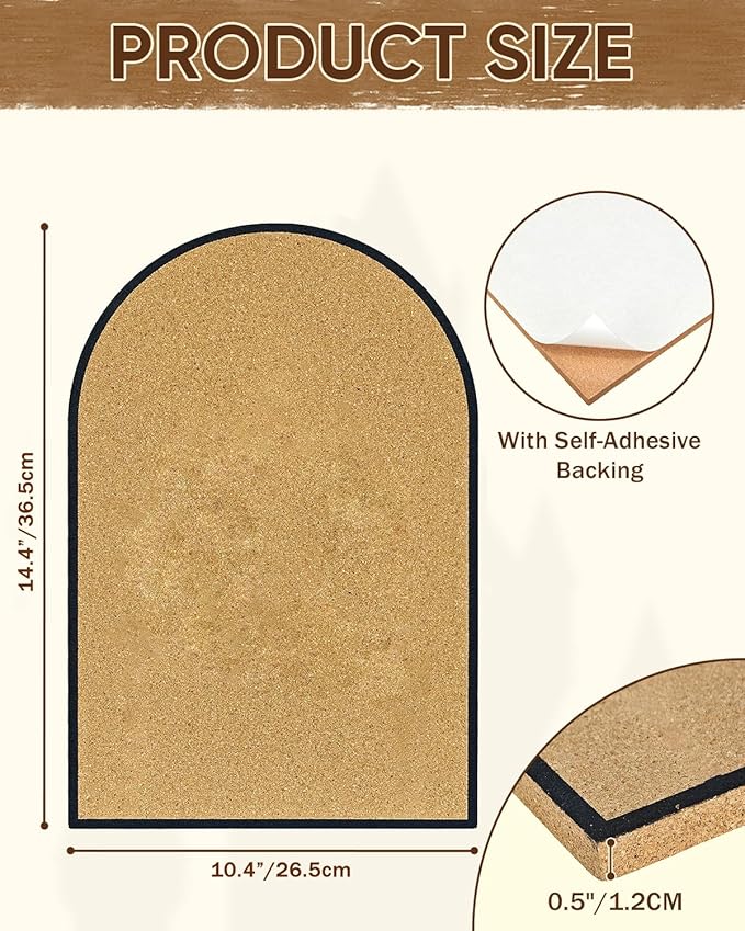 YINGXUN Self-Adhesive Arch Pin Cork Board, 10.4" x 14.4" 1/2" Thick (Black)