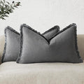 Foindtower Set of 2 Decorative Linen Fringe Throw Pillow Covers Boho Farmhouse Cushion Cover with Tassels Lumbar Accent Pillowcase for Couch Bed Sofa Living Room Home Bedroom Decor,12×24 Inch,Gray