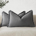Foindtower Set of 2 Decorative Linen Fringe Throw Pillow Covers Boho Farmhouse Cushion Cover with Tassels Lumbar Accent Pillowcase for Couch Bed Sofa Living Room Home Bedroom Decor,12×24 Inch,Gray