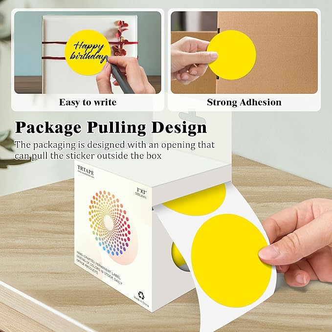 3 Inch Round Colored Dot Stickers, 2000 PCS, 4 Rolls in Dispenser Box - Yellow Circle Color Coding Labels Dot Labels for Office, Home, Inventory Organizing