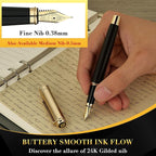 BEILUNER 316 Fountain Pen,Stunning Luxury Blackwood,24K Gilded Nib(Fine),Gorgeous 24K Gold Finish, Ink Converter,Fancy Gift for Men&Women-Elegant,Executive,Graduation Pens for Writing, BK-F