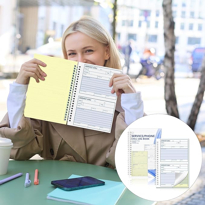 100 Sets Service Call Log Book 5 5/8 x 8 1/2" 2 Part Carbonless 2 Message Sets per Page Phone Call Log Book Phone Message Book Invoice Receipt Book for Repair Service (1)