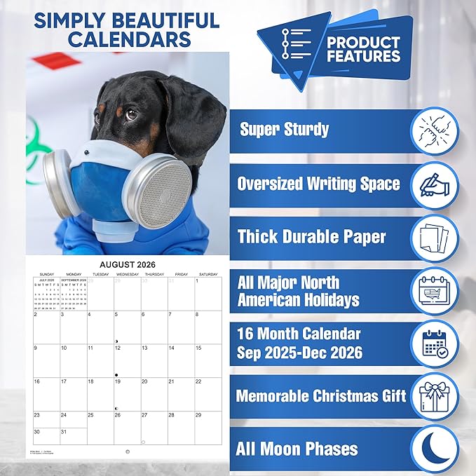 2026 Dachshunds at Work Weiner Dog Monthly Wall Calendar | Funny Wiener Dog Calendar September 2025 - December 2026