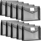 10 Pieces Plastic File Folders Envelope Expanding File Wallet Organizer Documents Folder with Snap Closure and Pocket, A4 Size Waterproof Transparent Pouch(Grey,Horizontal)