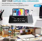 Varhomax Glass Desk Whiteboard with Wireless Charger, Desktop Organizer Dry Erase White Board with Storage, to Do List Memo Notepad for Home Office and School Supplies (Gray & Black)