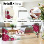 Personalized Name Plate for Desk, Custom Acrylic Desk Name Sign, Office Appreciation Gifts for Women Men Coworkers Boss Teacher Employee (Flower-Rose)