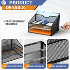 GAWERK Letter Tray Organizer, Mesh Desk File Organizer with 3 Paper Trays and 2 Vertical Upright Section (Pink)