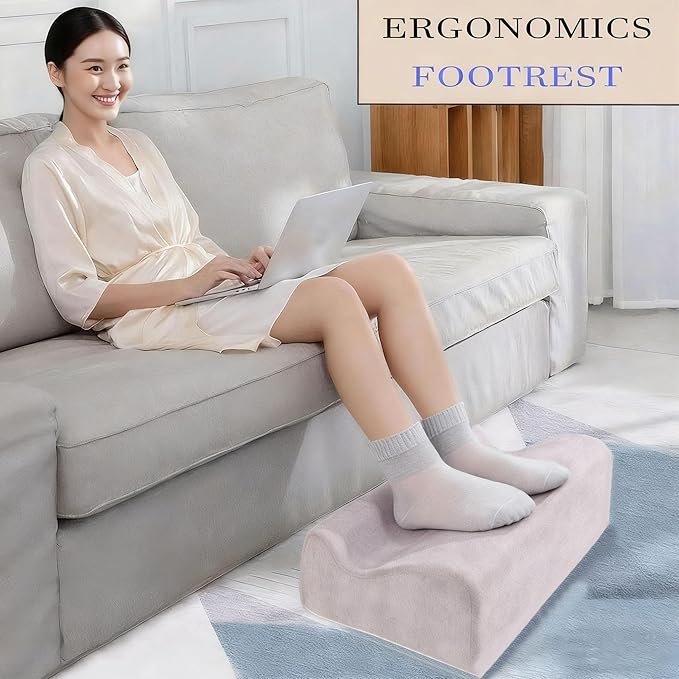 COMFelicify Foot Rest for Under Desk at Work, Ergonomic Under Desk Footrest with Washable Cover, Memory Foam Foot Stool for Office Chair & Gaming Chair, Back & Hip Pain Relief, Light Grey