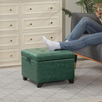 Asense 17 Inch Storage Ottoman Foot Rest,Square Faux Leather Foot Stool,Small Ottoman with Storage,Padded Seat for Entryway,Living Room,Bedroom,Couch,Under Desk,Green