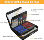 JUNDUN Accordion File Organizer with Lock,Multi-Pockets Fireproof Document Organizer with Handle & Zipper - 13 Pockets Expanding File Folder with Labels for Letter A4 Files and More