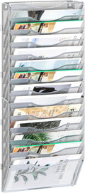 EasyPAG Wall File Organizer for Office 14 Pocket Mesh Wall Mounted Paper Organizer Hanging Folder Holder with Nametag Label for Home School, Silver