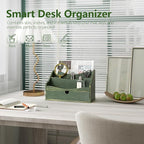 Rebee Vision Pine Wood Mail Organizer for Desk - Charming Farmhouse Mail Holder Organization with Drawer & Dividers - 4-Slot for File & Jewelry Sorter, Mail Organizer Countertop for Home Decor(Green)