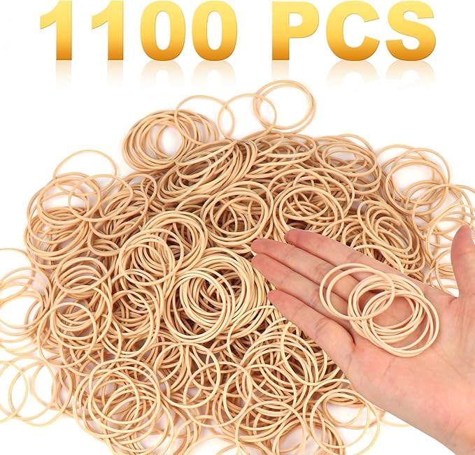 Rubber Bands Office Supplie 1100Pcs(approx. 1LB) Size #16 Rubberbands Light Brown Elastics Rubber Bands Thin Small Rubber Band for Office Home Supply File Folder
