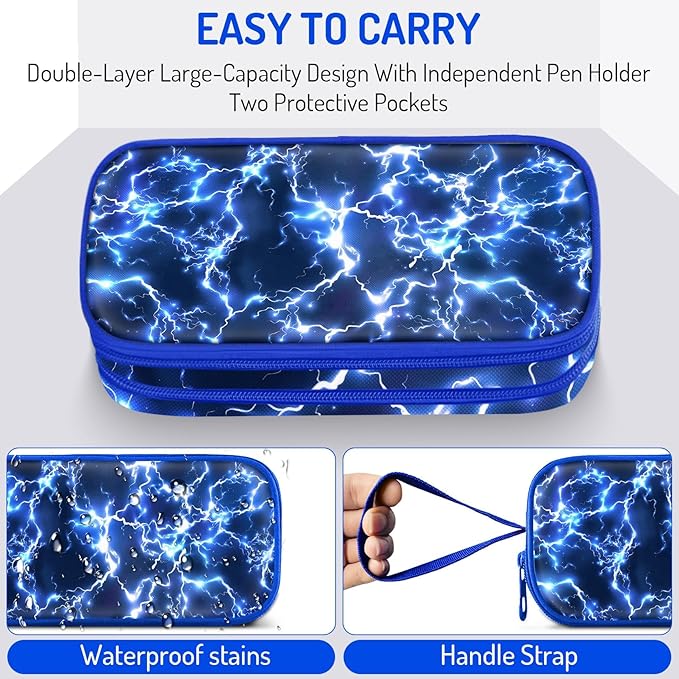 Fitvc Large Pencil Case for Boys,Lightning Boys Pencil Pouch for Kids Teens School,Large Capacity Pen Box Marker Organizer for School