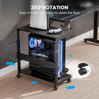 EUREKA ERGONOMIC PC Stand Computer Cart, Height Adjustable Tower Stand 2-Tier Suit for ATX Case Printer, Metal Rolling Cart on Wheels for Gaming Home Office, Carbon Fiber