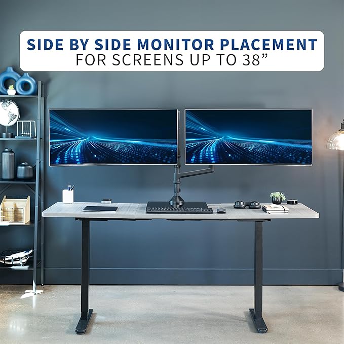 VIVO Pneumatic Arm Dual Ultrawide Monitor Desk Stand for Up to 49 inch Screens with Tempered Glass Base, Holds 2 Ultra Wides Up to 30.8 lbs, Black, STAND-V249FG