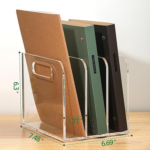 AIDIMOO Acrylic Magazine File Holder, 3 Vertical Compartments Desk Document Sorter Organizer, Clear Folder Rack Binder for Office/Documents/Classroom, for Home, Tablet, Magazines, Books & Accessories