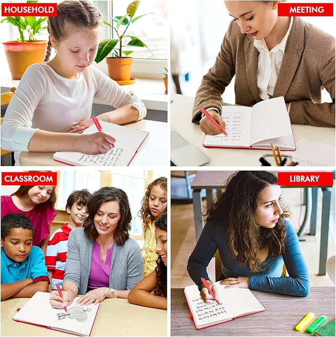 5 Pack Journal Notebook Bulk for School, Feela Hardcover Business Notebooks Classic Ruled Lined Journals with Pen Holder for Work Note Taking, with 5 Black Pens, 120 GSM, 5.1”x8.3”, A5, Red