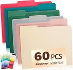 Color File Folders, 1/3-Cut Tabs, Letter Size, Assorted Colors Organizer File Folders for School Home Office Business (60, Assorted Colors)