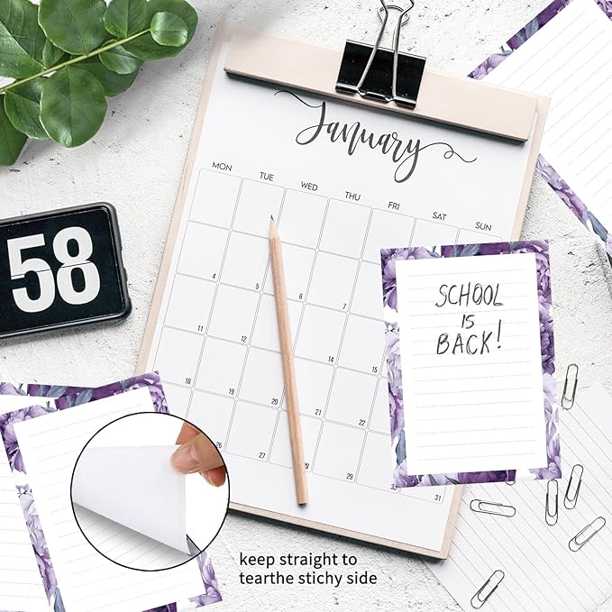 SXboxing Sticky Notes 4X6 Inches, 2 Pack Large Cute Self-Stick Pads, Bright Funny Memo Pads Easy to Stick for Home, Office Cute Purple Flowers