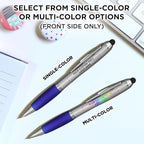 DISCOUNT PROMOS Custom Stylus Ballpoint Pens Set of 10, Personalized Bulk Pack - Black Ink, Great for Office, School, Business, Tradeshows, Events - Blue