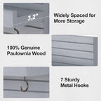 Lwenki Decorative Key Holder for Wall with Shelf, Entryway Shelf with Hooks Holds Leashes, Jackets and Glasses – Sturdy Wood Keyholder Entrance Hanger with Mounting Hardware (Gray, Large)