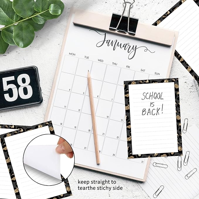 SXboxing Sticky Notes 4X6 Inches, 2 Pack Large Cute Self-Stick Pads, Bright Funny Memo Pads Easy to Stick for Home, Office Glitter Gold Leopard