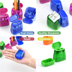 AUSTARK 24Pcs Pencil Sharpener Manual, Assorted Color Small Dual Hole Pencil Sharpeners Bulk with Lid for School Office Home (Geometry-24)